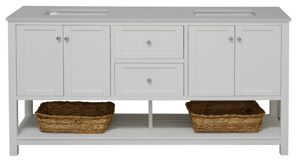 Kitchen Bath Collection Lakeshore 72" Double Vanity, White, Engineered White