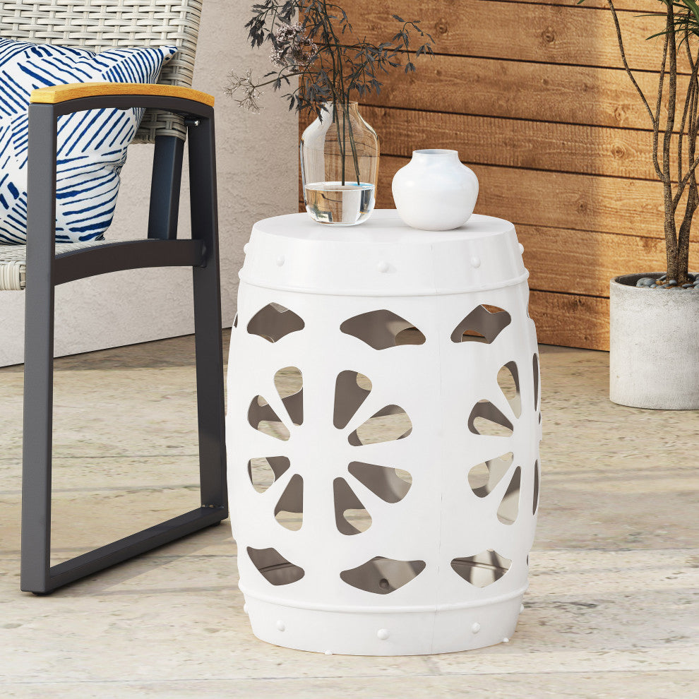 Carey Outdoor Metal Side Table, White