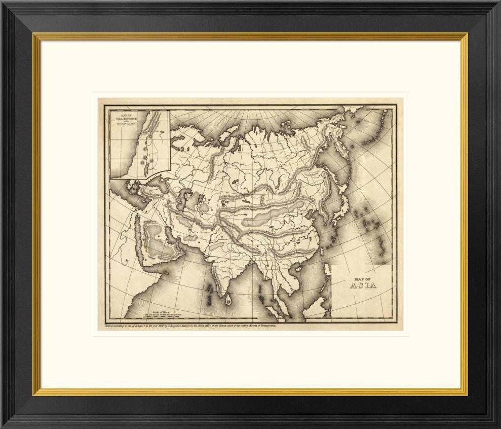 "Map of Asia, 1839" Framed Digital Print by Samuel Augustus Mitchell, 26"x22"