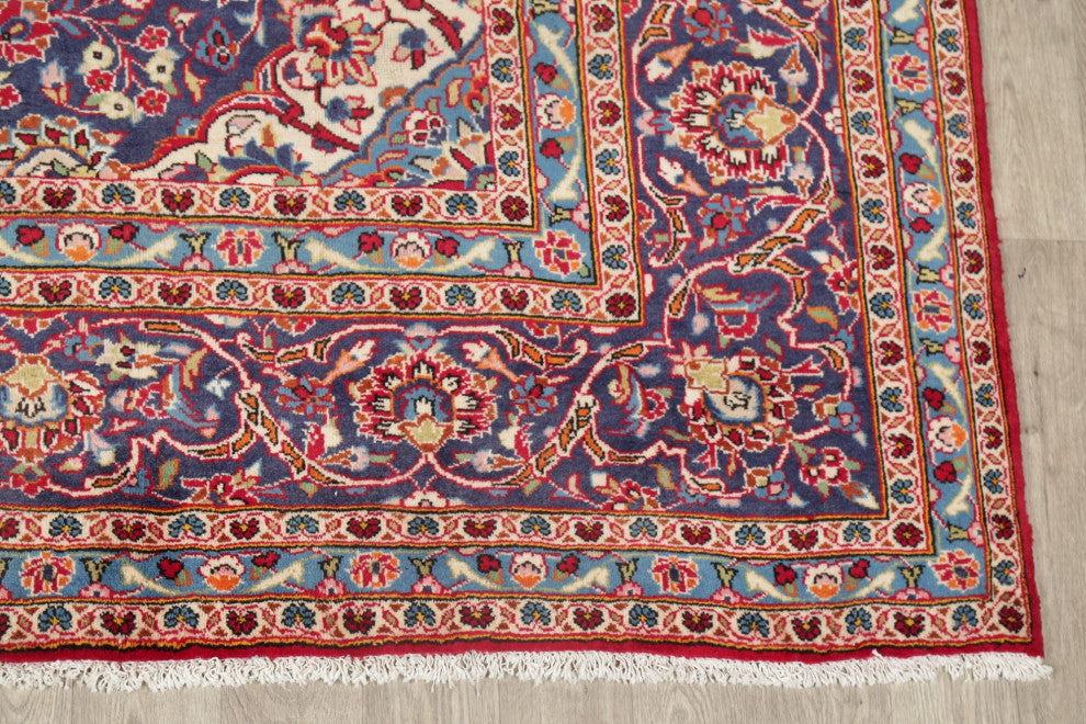 Consigned, Oriental Persian Handmade Vintage-Style Low Pile Area Rug, Red, 10x13