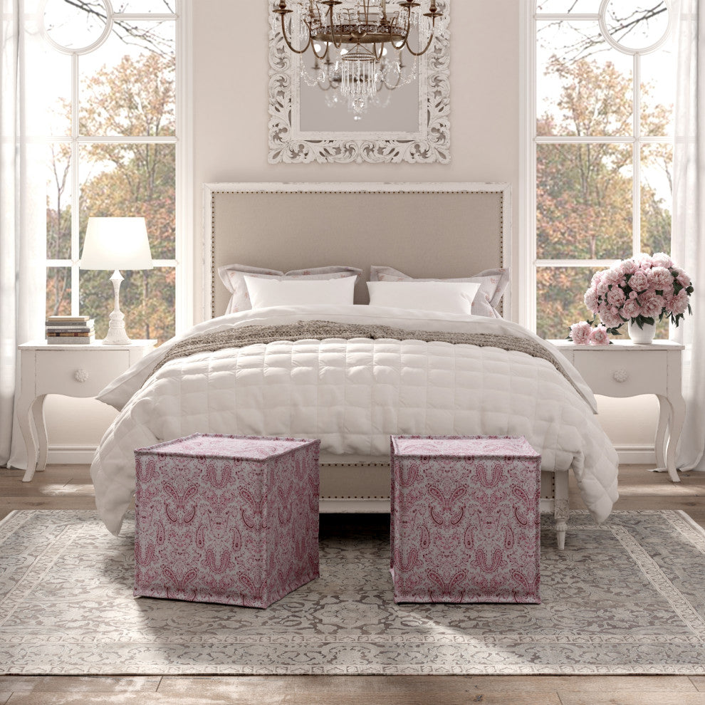 Rustic Manor Jazmyn Ottoman Upholstered, Linen, Paisley Red