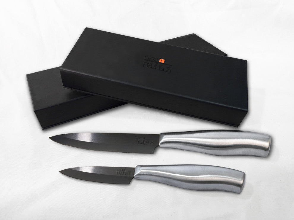 Casa Neuhaus Knives Set - 3 Inch Paring & 5 Inch Utility Black Ceramic Blade
