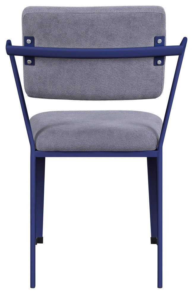 Benzara BM207442 Fabric Metal Base Chair with Flared Armrest, Blue/Gray
