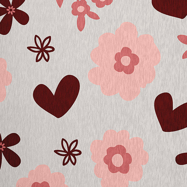 Flowery Love Valentines Chenille Rug, Gray, 5'x7'