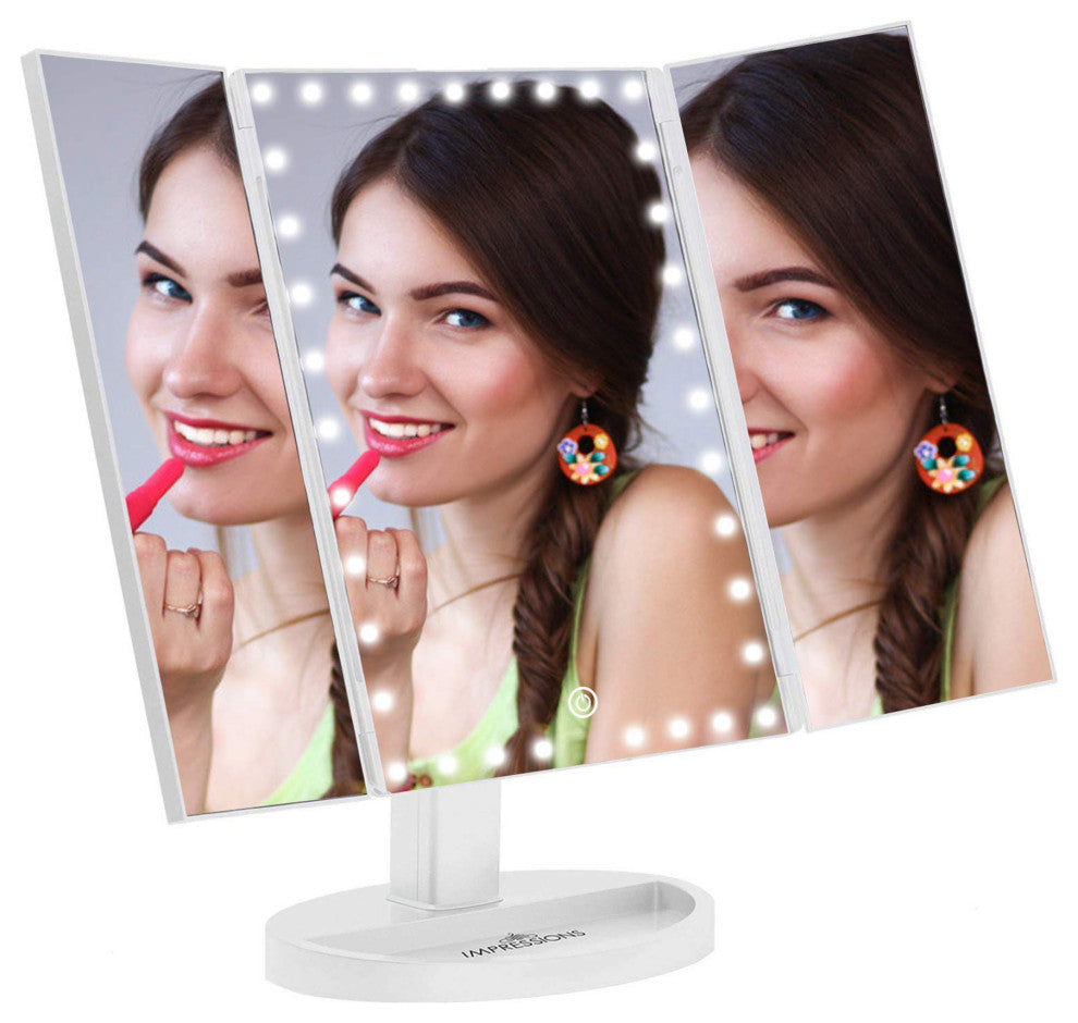Touch Trifold XL Dimmable LED Makeup Mirror, White