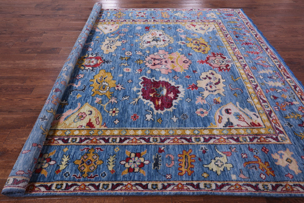 9' Square Handmade Turkish Oushak Wool Rug - Q13318