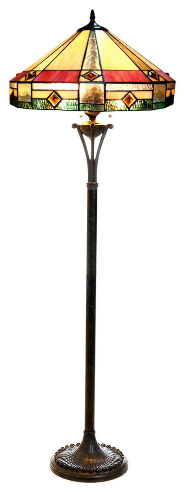 RIDLEY, Tiffany-Style 2 Light Mission Floor Lamp, 18" Shade