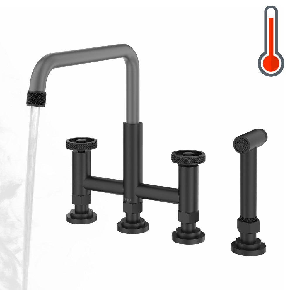 Urbix Transitional 2-Function Bridge Kitchen Faucet, Matte Black/ Grey