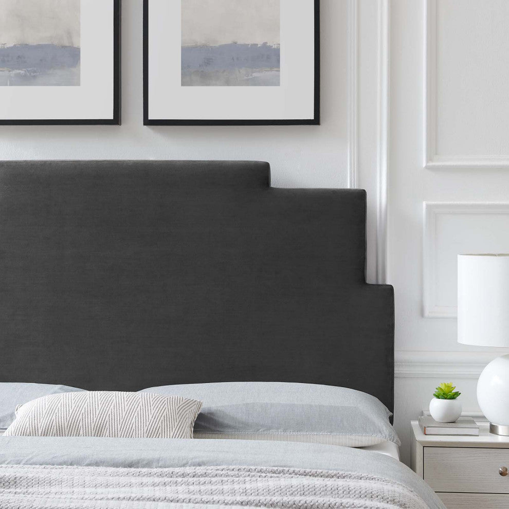 Headboard, Twin Size, Velvet, Dark Gray, Modern Contemporary, Bedroom