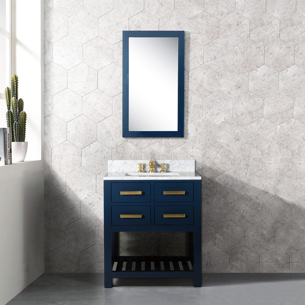 Madalyn 30" Monarch Blue Bathroom Vanity With Satin Brass Faucet