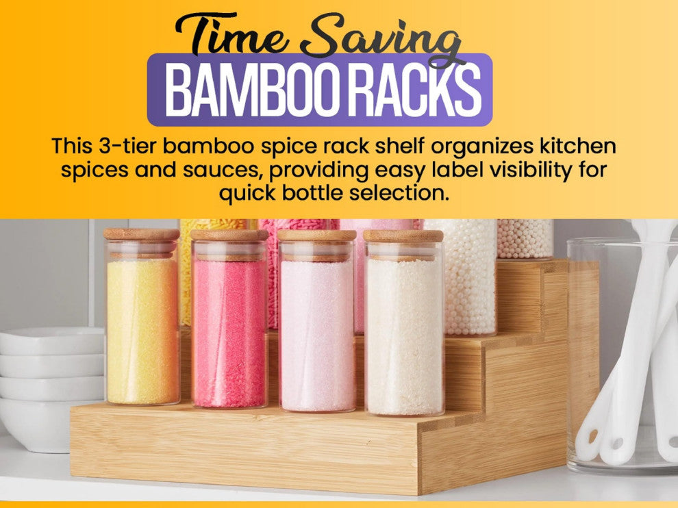 YBM HOME In-Drawer 3-Tier Bamboo Spice Rack Drawer Organizer Tray