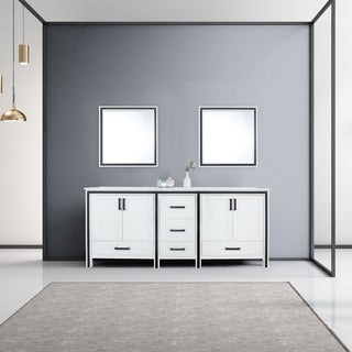 Ziva White 80" Double Vanity, Cultured Marble Top, 30" Mirrors