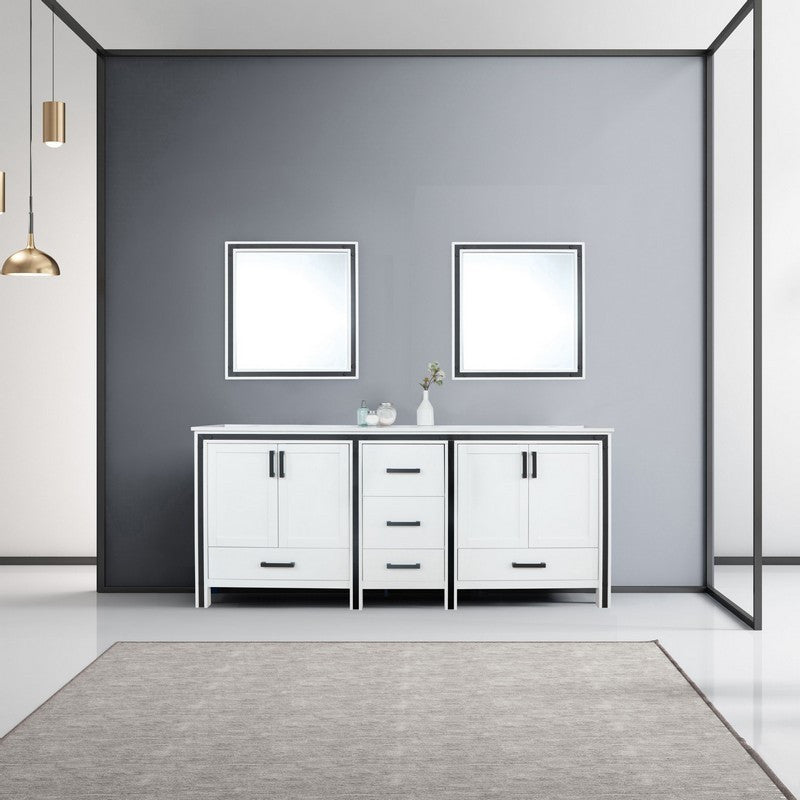 Ziva White 80" Double Vanity, Cultured Marble Top, 30" Mirrors