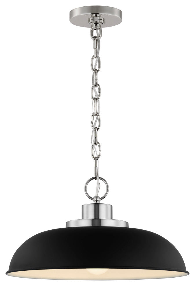Colony 1-Light Small Pendant, Matte Black With Polished Nickel