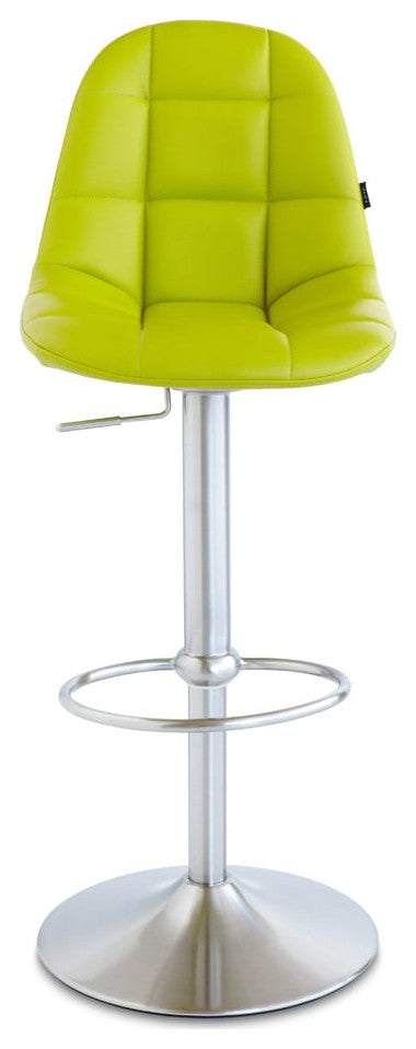 Rochelle Bar Stool Leatherette Seat Adjustable Height Trumpet Base, Green