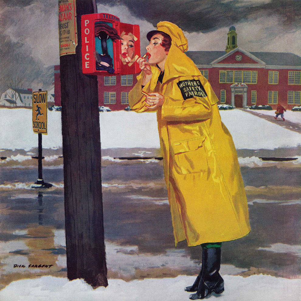 "Crossing Guard Fixing Her Makeup" Painting Print on Canvas by Richard Sargent