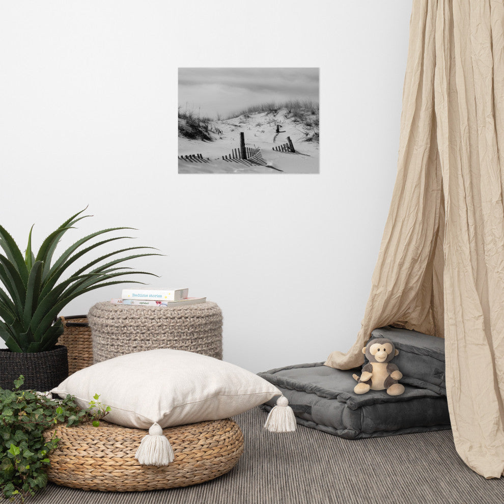 Buried Fences Landscape Photo, Black & White Unframed Wall Art Print, 18" X 24"