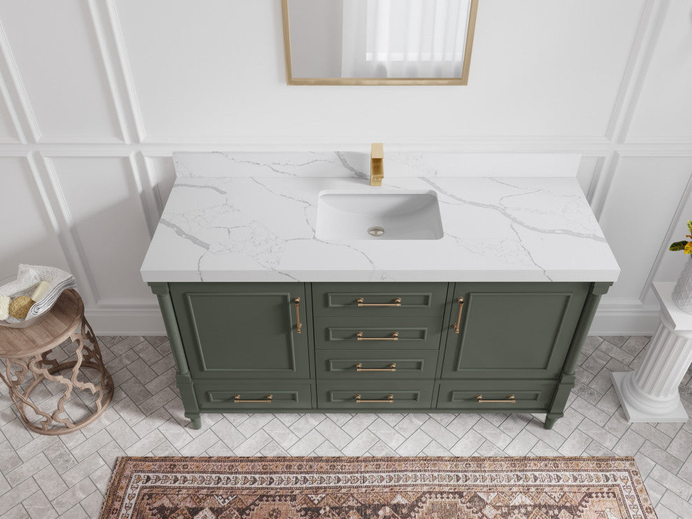Aberdeen 60 Single Bathroom Vanity in Pewter Green 2" Calacatta Laza