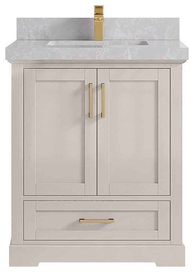 Boston 30" Single Sink Bath Vanity in Fine Grain 2" Pearl Gray