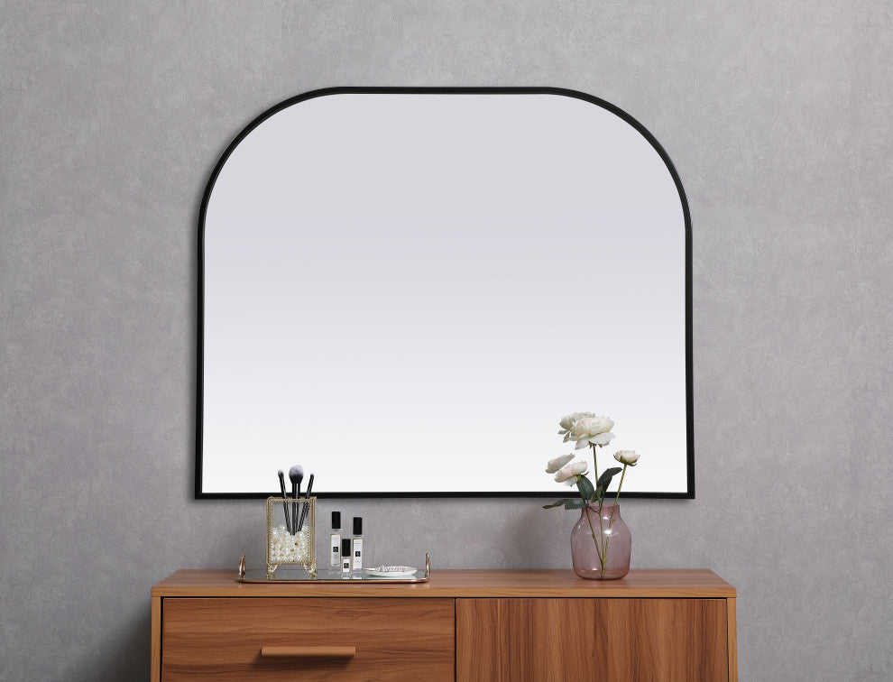Metal Frame Arch Mirror 36X30 Inch, Black