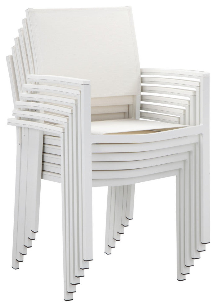 Benzara BM287792 Fifi 21" Set of 6 Dining Chairs, Brown Armrests White Fabric