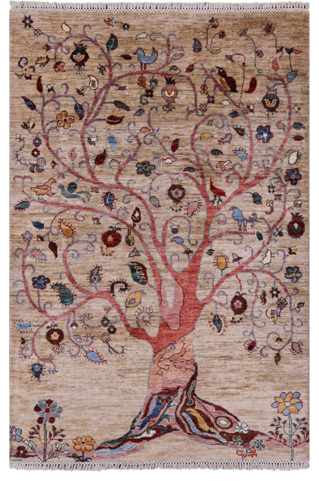 Persian Gabbeh Tribal Hand Knotted Rug 4' 1" X 6' 1" Q11261