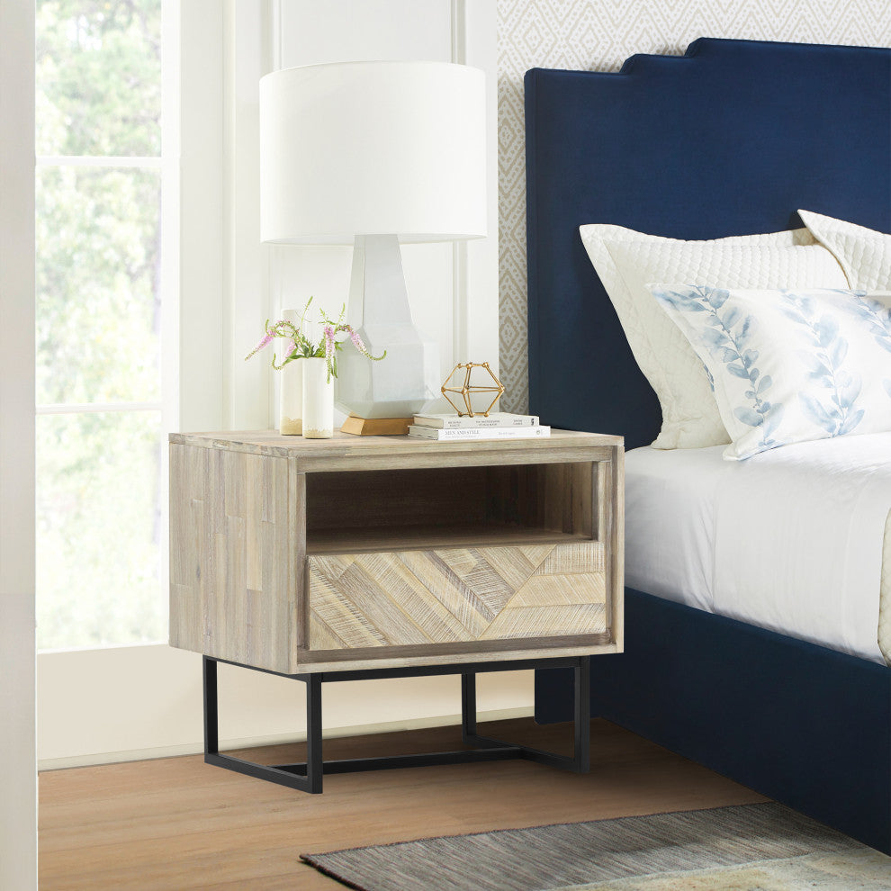 Peridot 1 Drawer Nightstand, Natural Acacia Wood
