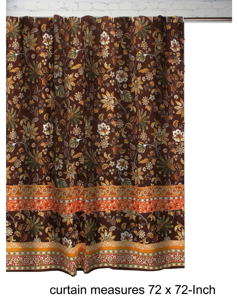 Benzara BM293200 Shower Curtain, Brown Microfiber Polyester, Jacobean Print