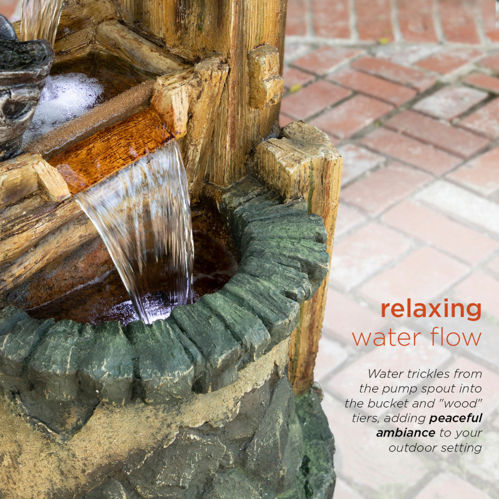50" Tall Outdoor Water Well Fountain with Tiering Bucket