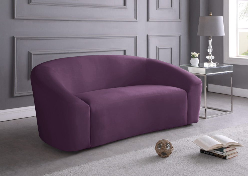 Riley Velvet Upholstered Rounded Loveseat, Purple