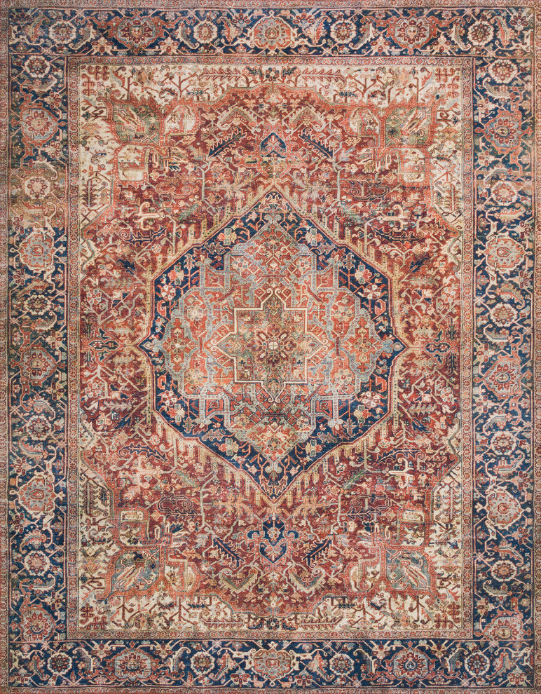 Red Navy Printed Polyester Layla Area Rug by Loloi II, 3'-6"x5'-6"