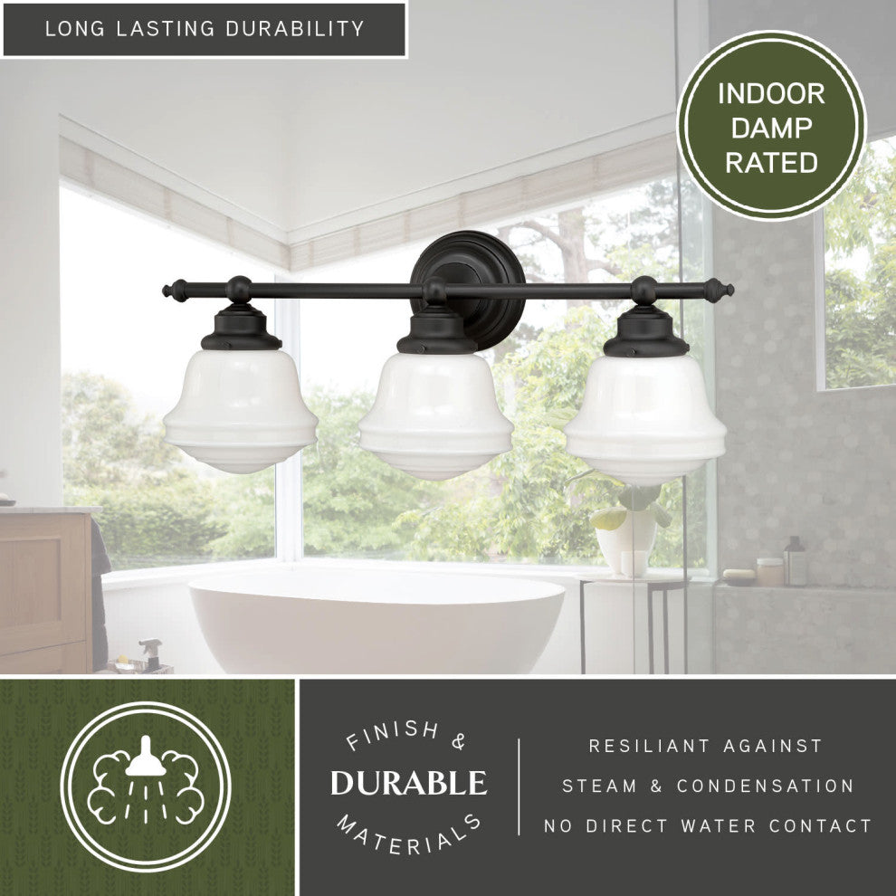 Huntley 3L Vanity Milk Glass Oil Rubbed Bronze