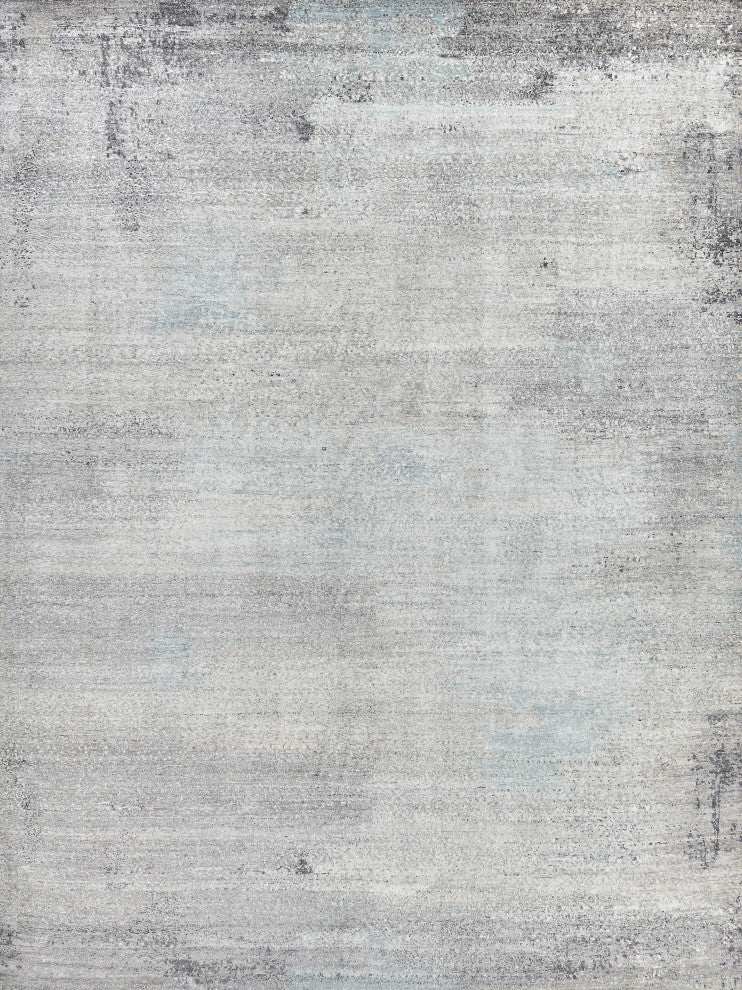 Fine Pure Silk Hand-Knotted Silk Ivory/Dark Gray/Multi Area Rug