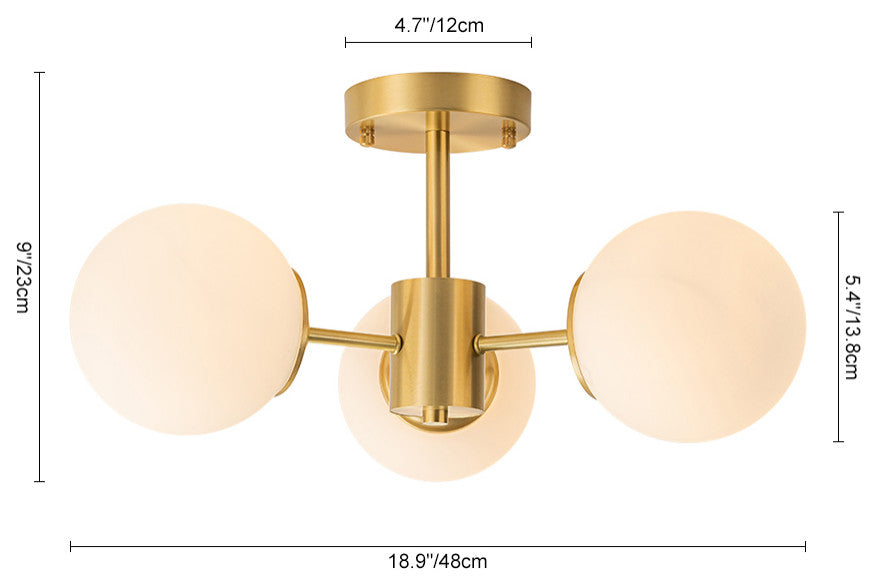 Mid-Century Modern 3-Light Sputnik Glass Globe Semi Flush Mount