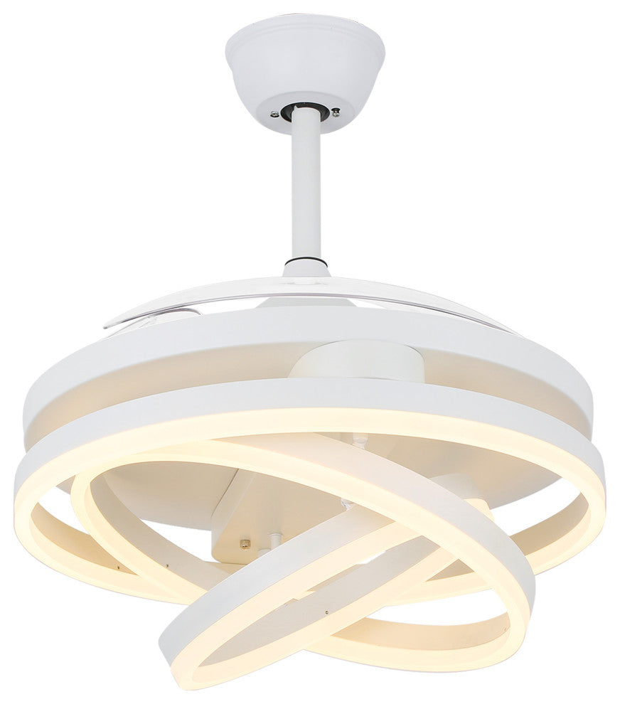 45W Modern Retractable Ceiling Fan Reversible 6-Speed with Remote Control, White, 42