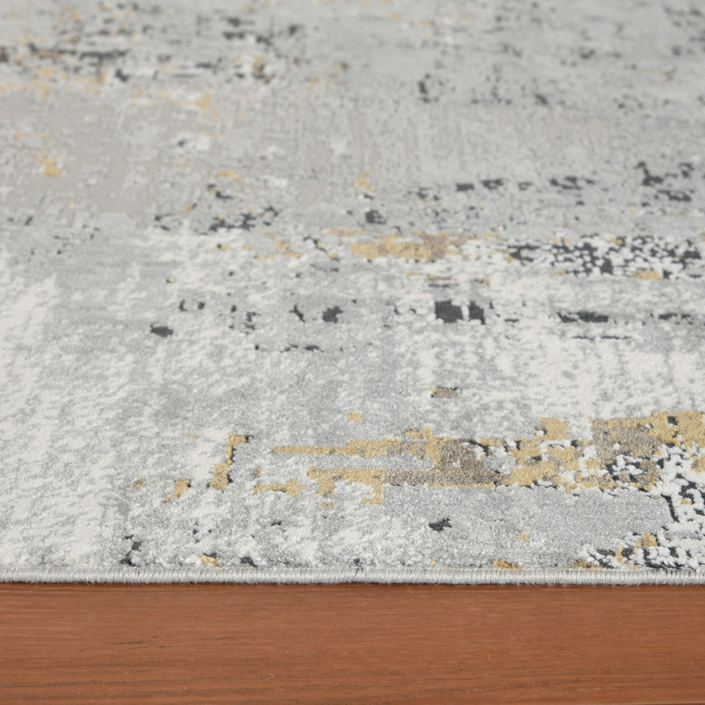 Haleena Wright Gray/Gold Polyester Blend Area Rug, 10'3"x14'
