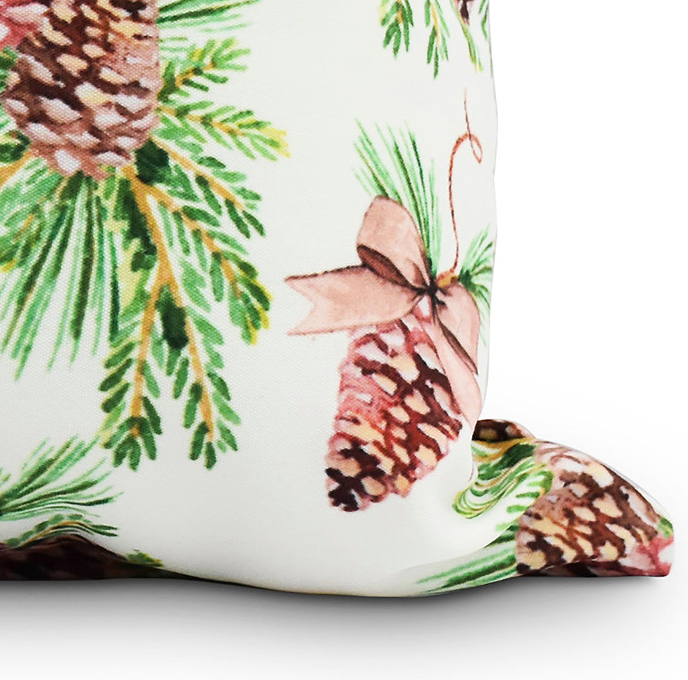 Greenery 20" Off White Holiday Print Decorative Throw Pillow