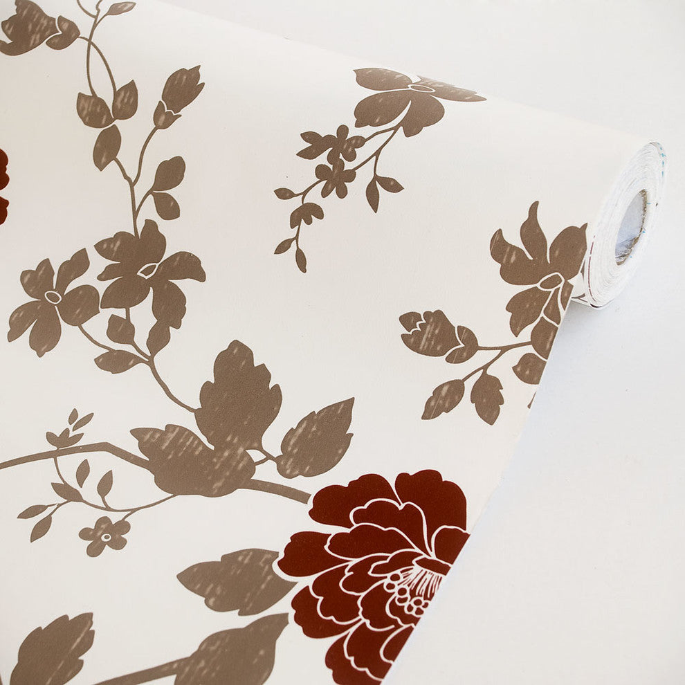 Crimson Peony-1 - Vinyl Self-Adhesive Wallpaper Prepasted Wall Decor (Roll)
