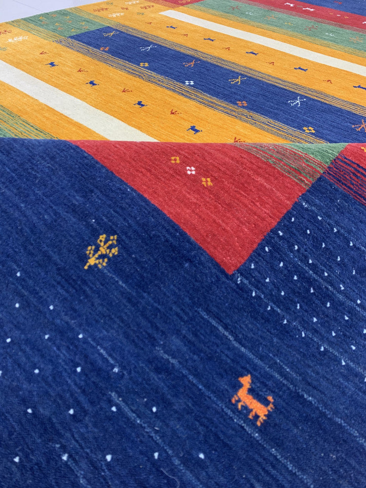 EORC Navy Hand Knotted Wool Gabbeh Rug, 8'x10'
