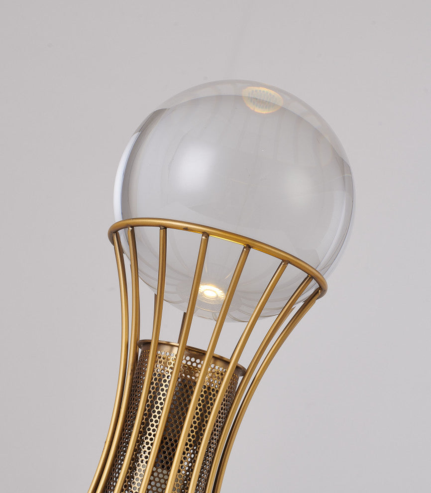 Antique Brass Metal Table Lamp With A Clear Crystal Ball