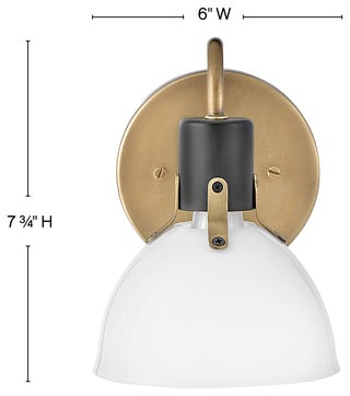 Hinkley Argo 6" Small Single Light Vanity, Heritage Brass with Black Accents