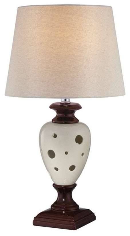 Table Lamp, Ceramic Body and Off-White Fabric