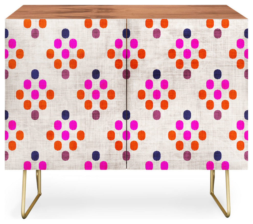 Deny Designs Diamond Weave Credenza, Walnut, Gold Steel Legs