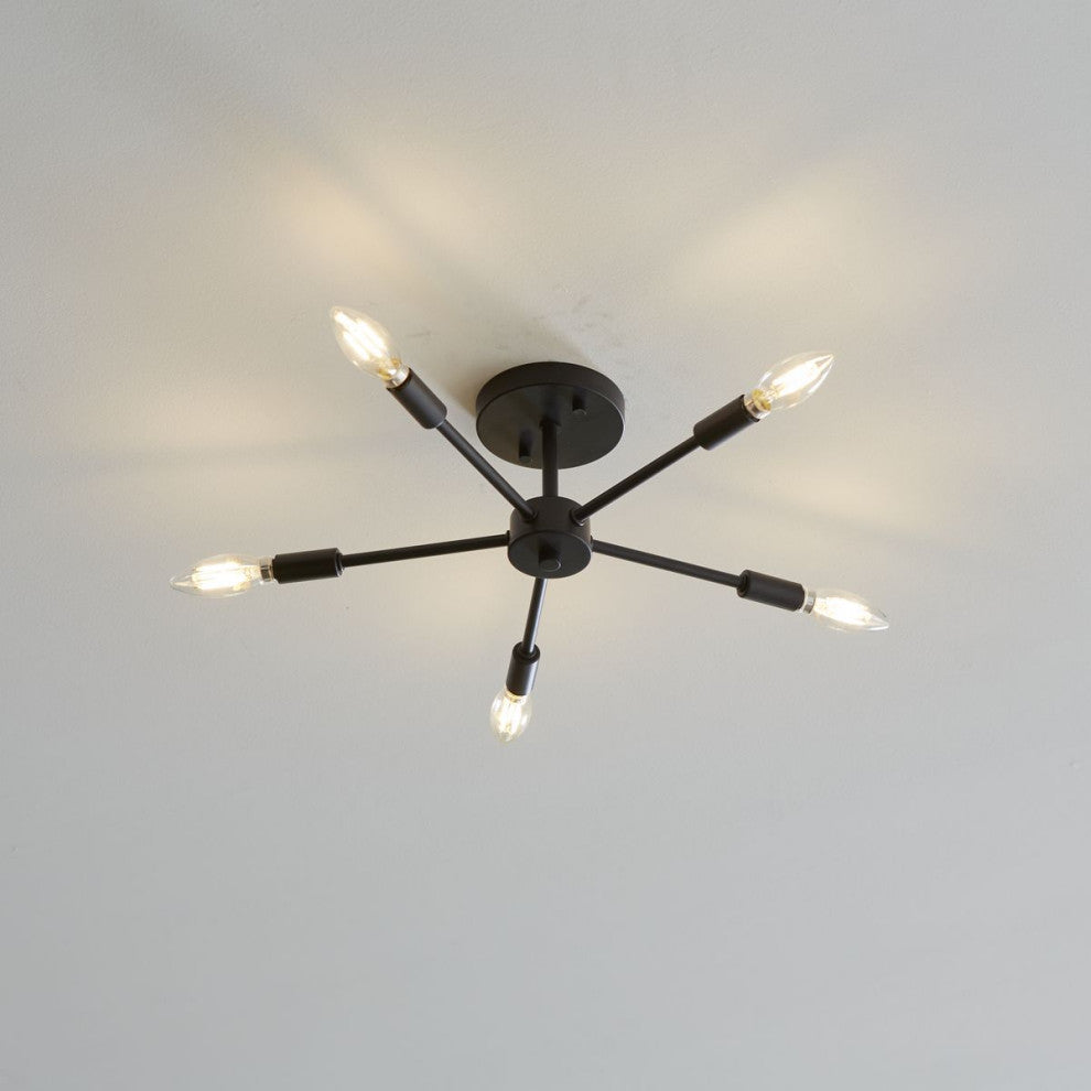 Delayne Collection 16, 5-Light Matte Black Semi-Flush Mount Light