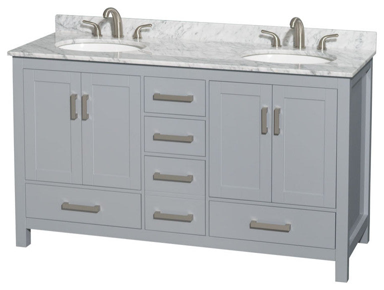 Wyndham WCS141460DGYCMUNOMXX 60" Vanity in Gray + Carrera Marble and Round Sink