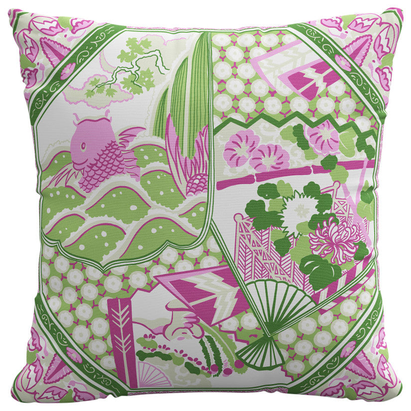 Red from Scalamandre 20" Decorative Pillow, Koi Fish Pink Multi