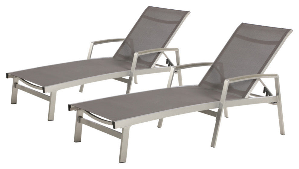 GDF Studio Outdoor Mesh and Aluminum Chaise Lounge, Gray, Set of 2