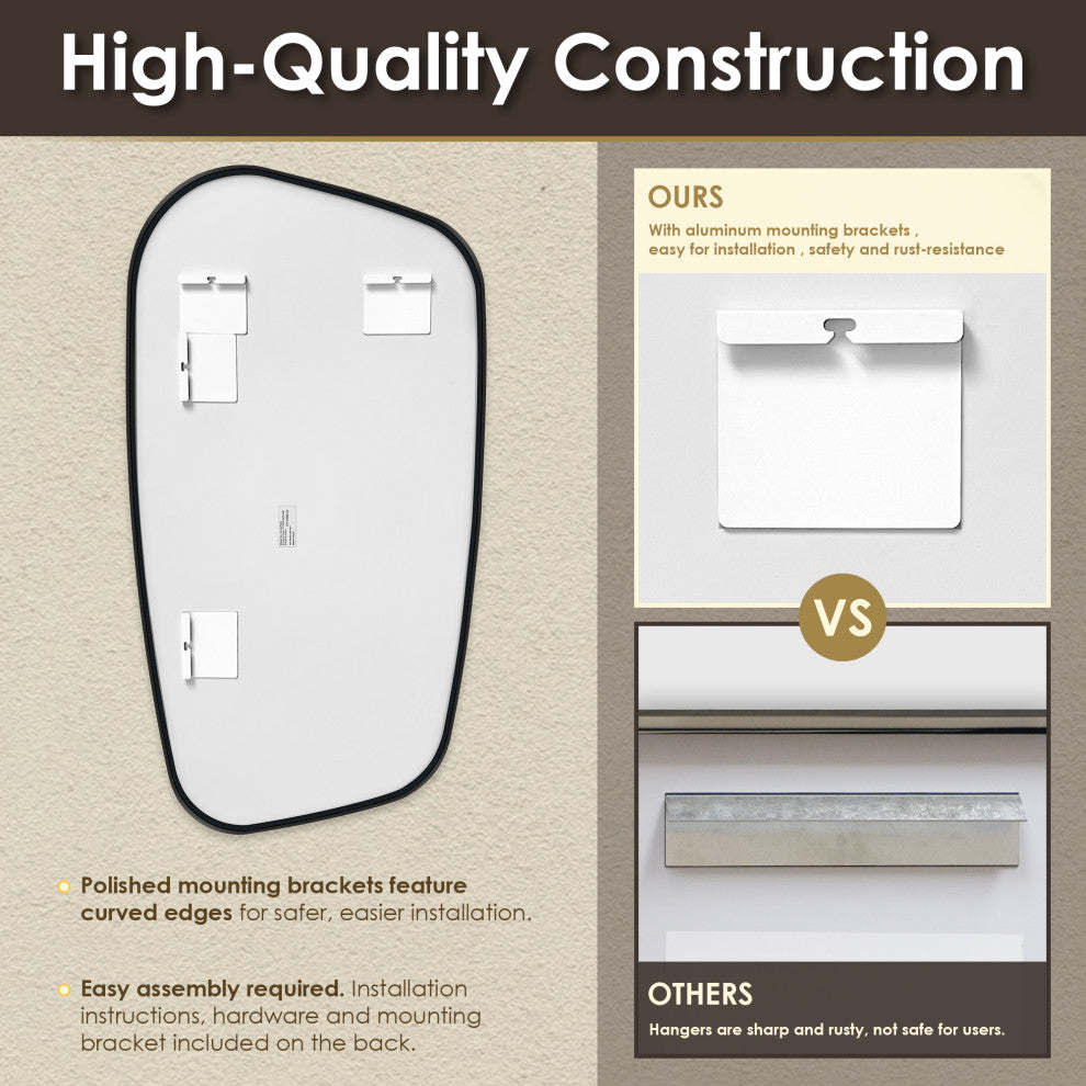 Blinc Novelty Framed Bathroom Wall Mirror, Matte Black, 26"