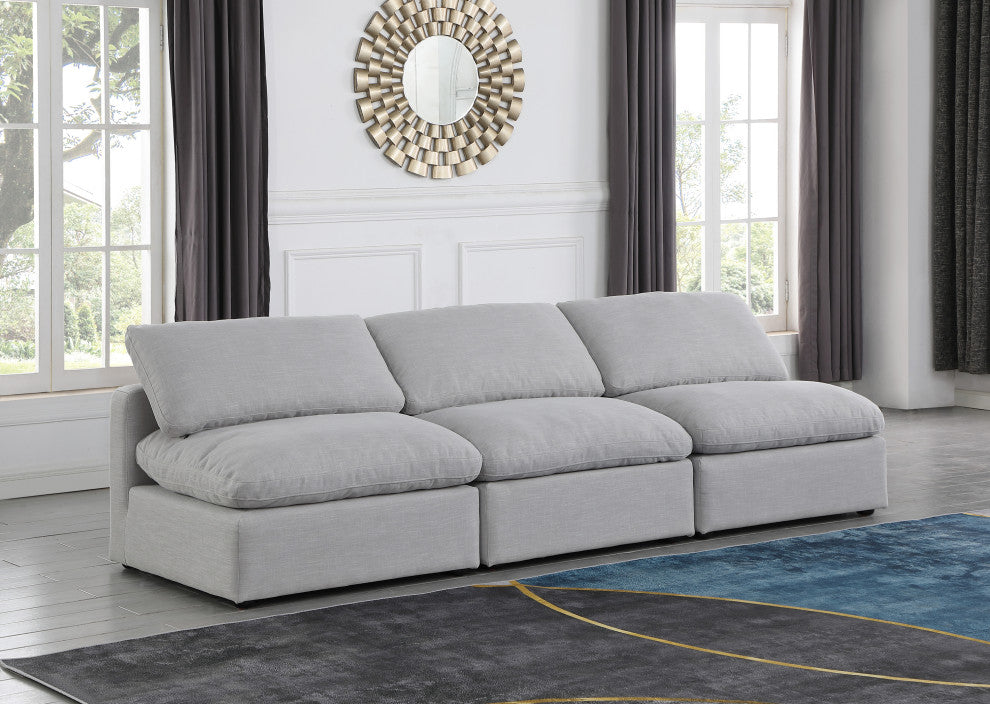 Indulge Upholstered Modular Sofa, Grey, 3-Piece: 3 Armless Chair, Down Stuffed Linen Textured Fabric