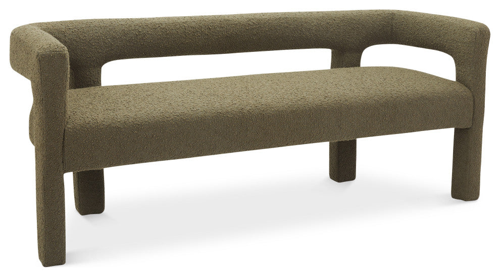 Athena Boucle Fabric Upholstered Bench, Olive